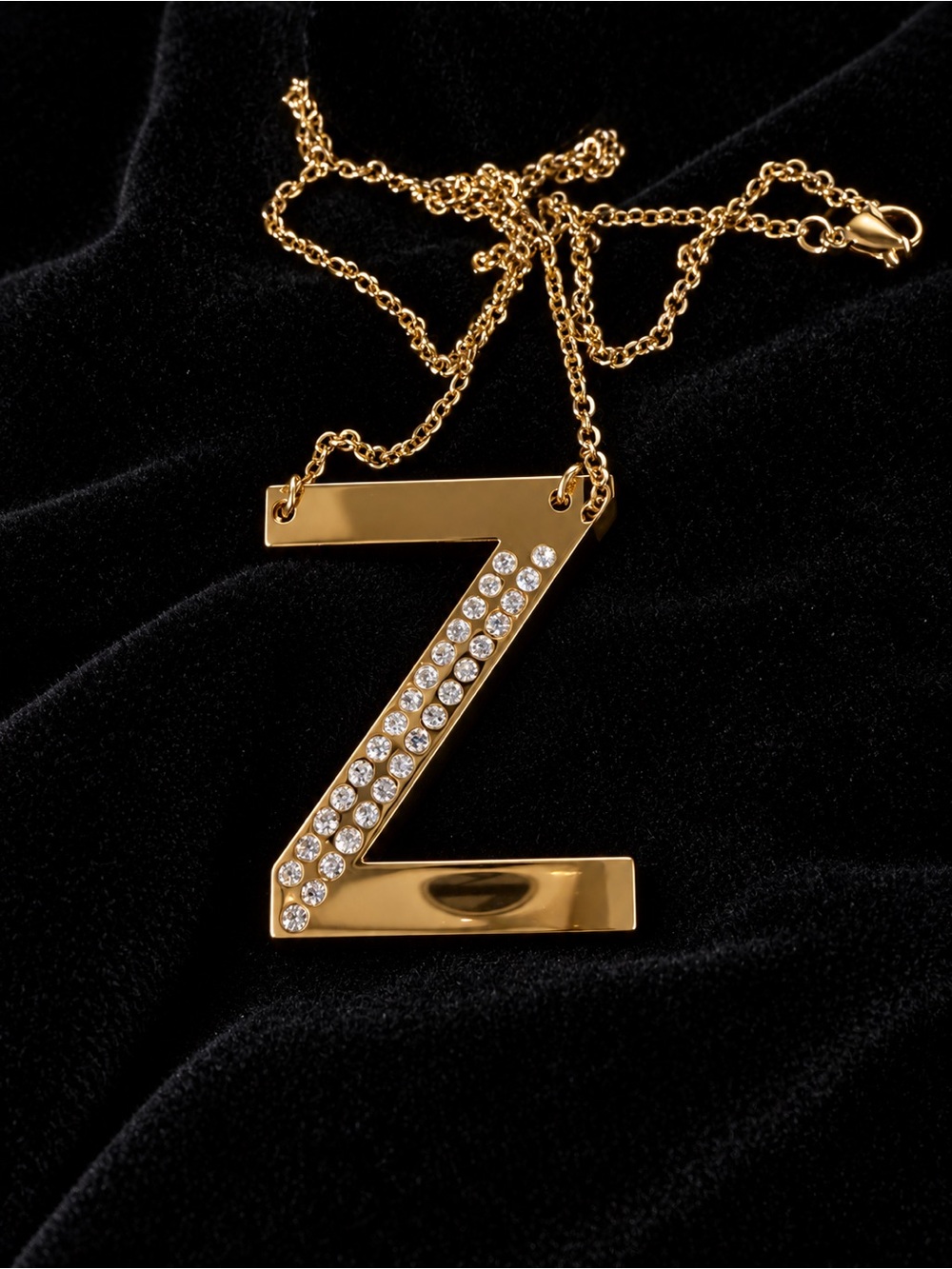 Gold Initial Z Pendant Necklace with Crystal Accents